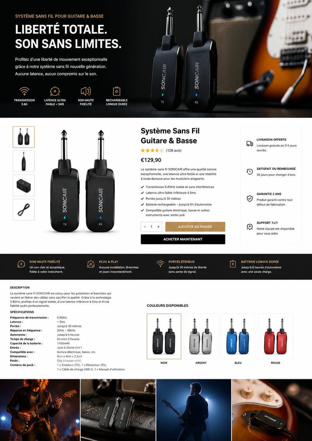 système sans fil prémium pour guitare et basse
