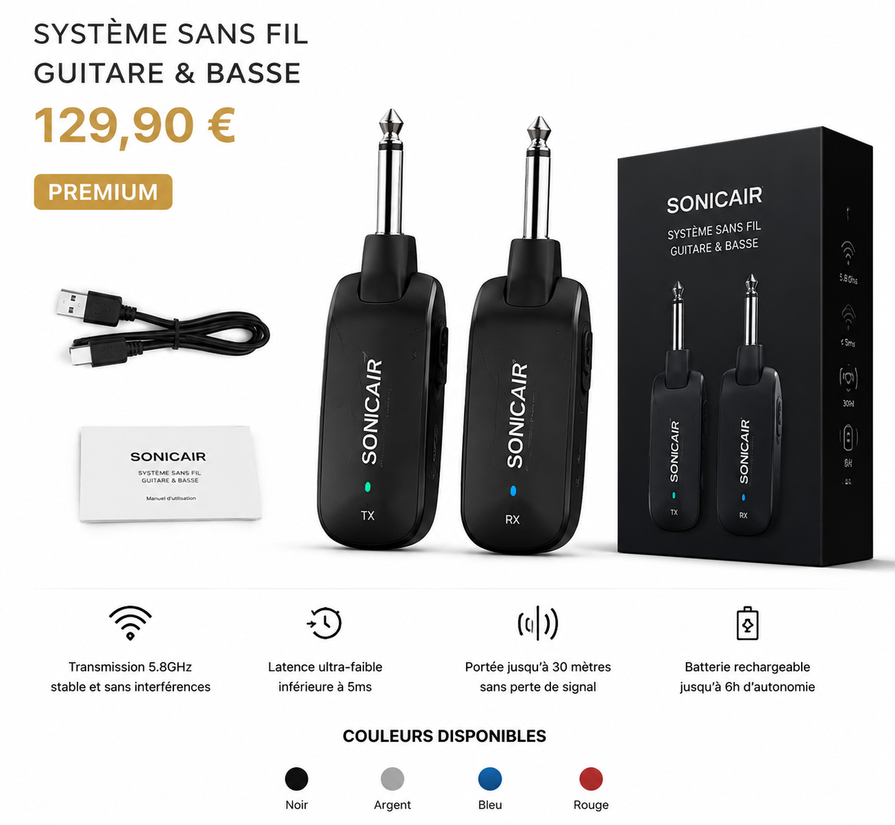 système sans fil prémium pour guitare et basse